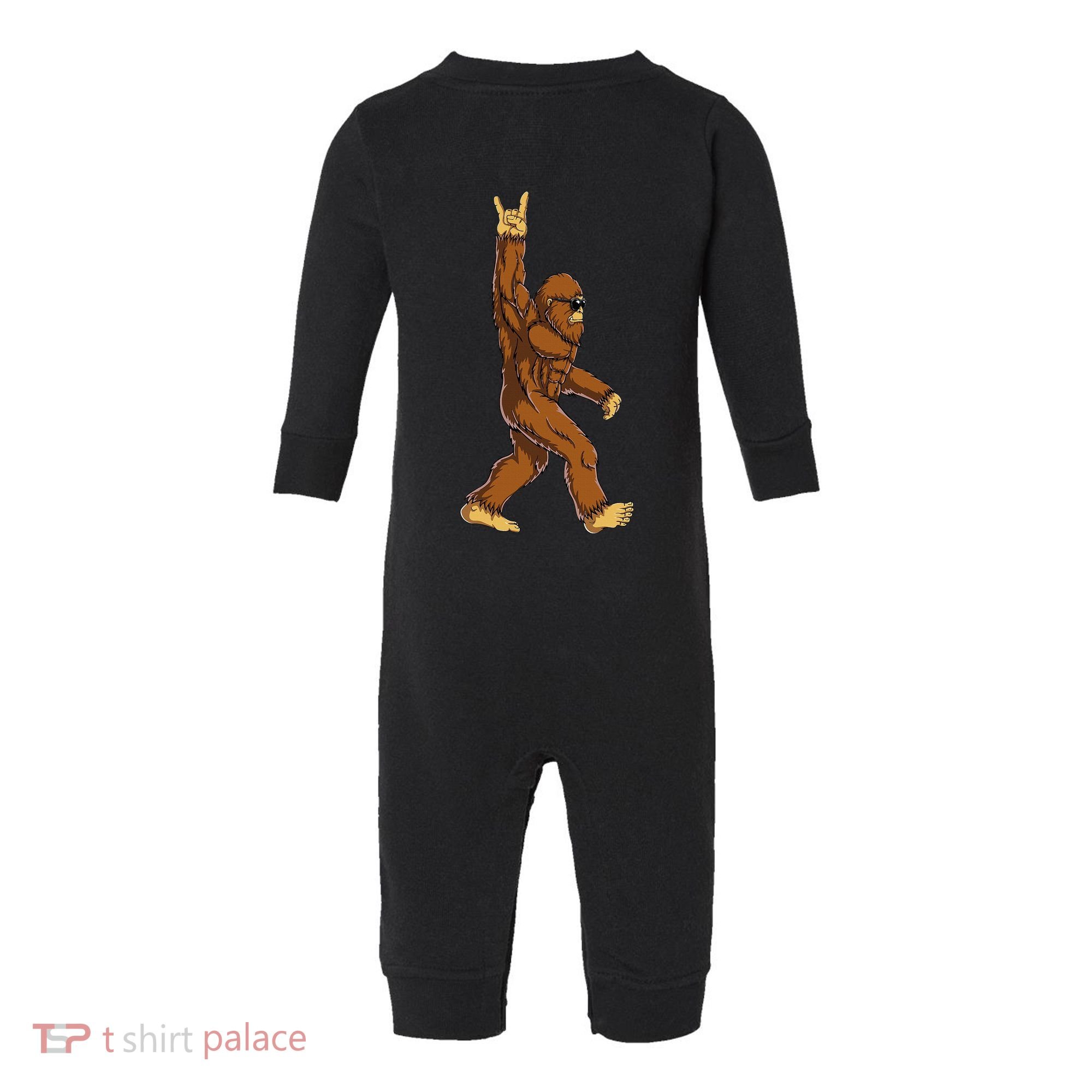 Bigfoot Rock On Sasquatch Rock And Roll Funny Infant Fleece One Piece