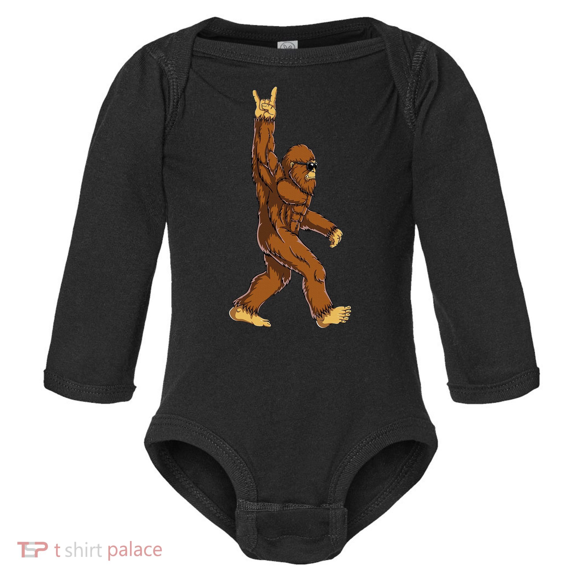Bigfoot Rock On Sasquatch Rock And Roll Funny Baby Long Sleeve Bodysuit
