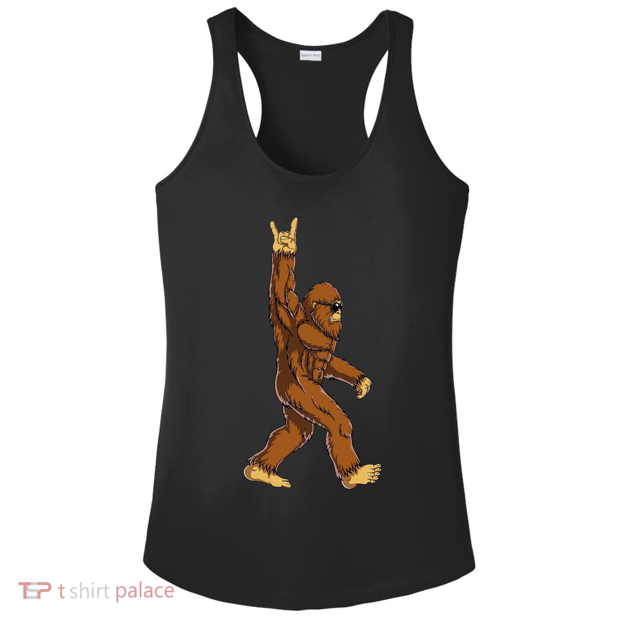 Bigfoot Rock On Sasquatch Rock And Roll Funny Ladies PosiCharge Competitor Racerback Tank