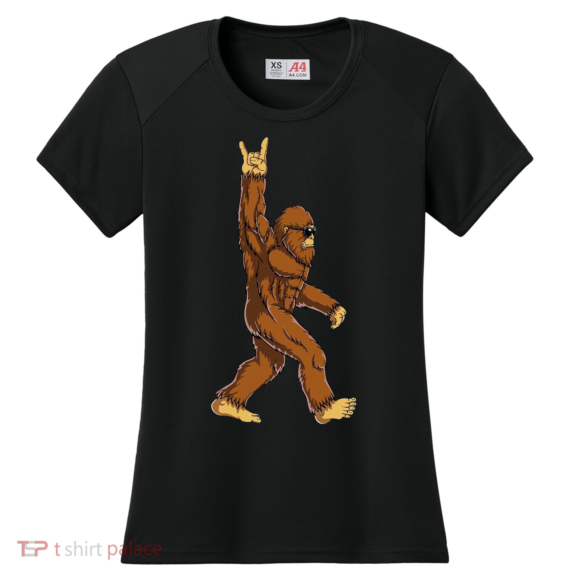 Bigfoot Rock On Sasquatch Rock And Roll Funny Women's Cooling Performance Crew T-Shirt