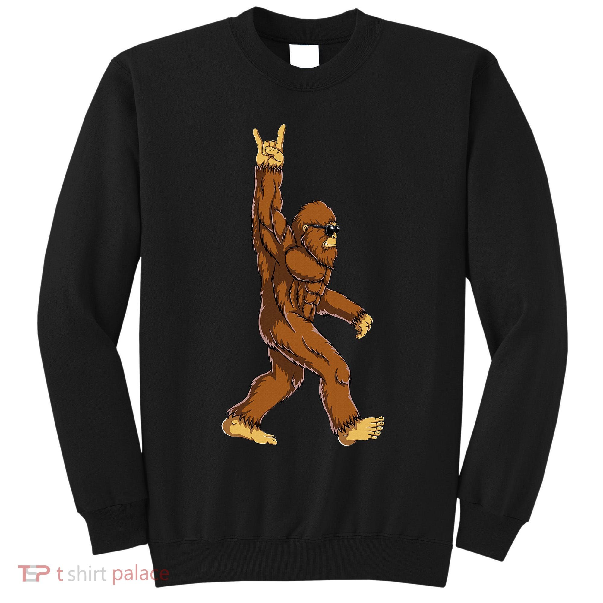 Bigfoot Rock On Sasquatch Rock And Roll Funny Tall Sweatshirt