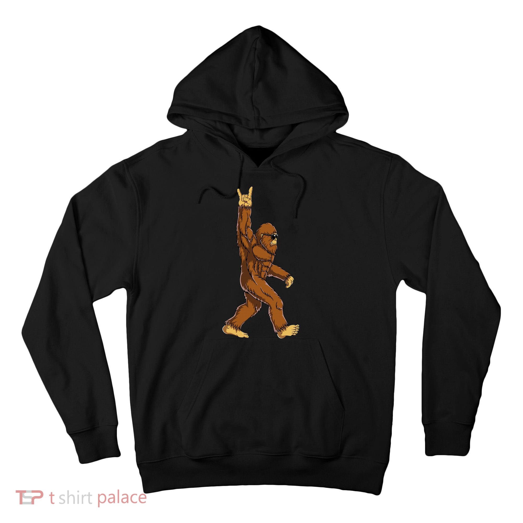 Bigfoot Rock On Sasquatch Rock And Roll Funny Tall Hoodie
