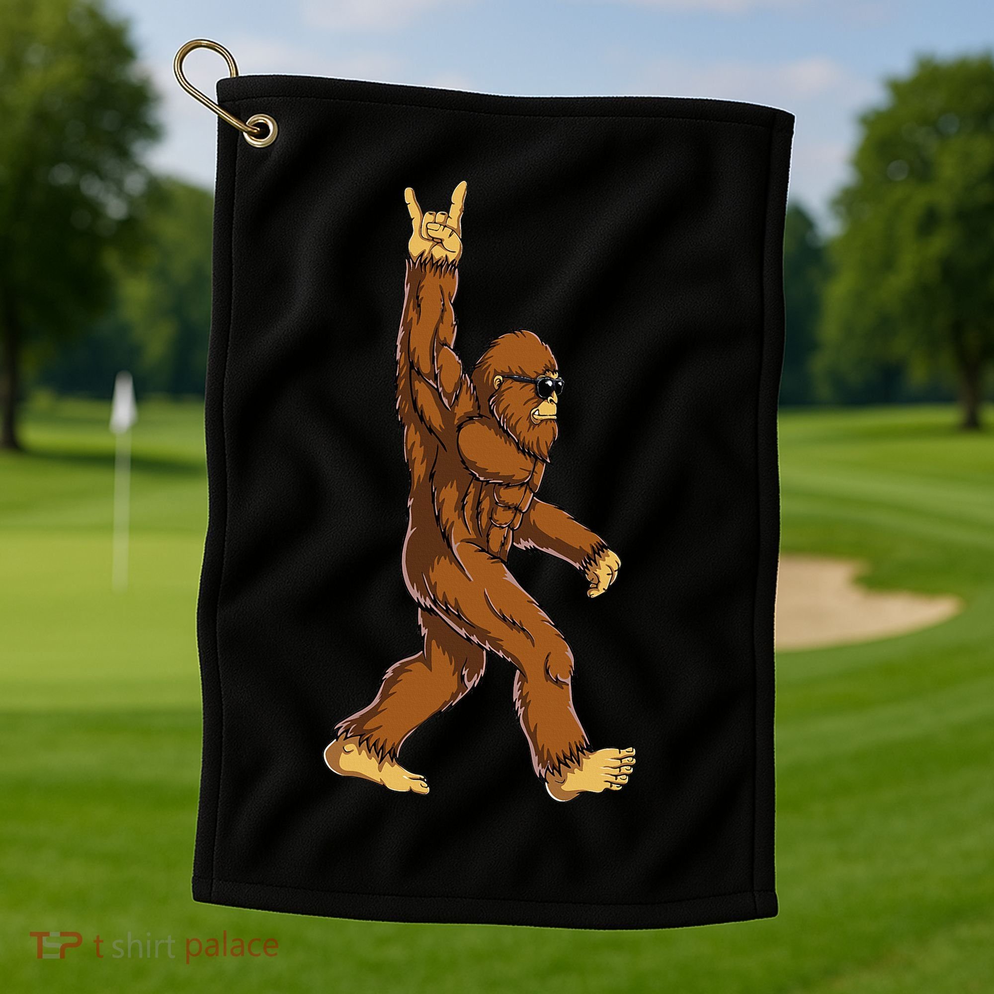 Bigfoot Rock On Sasquatch Rock And Roll Funny Golf Towel