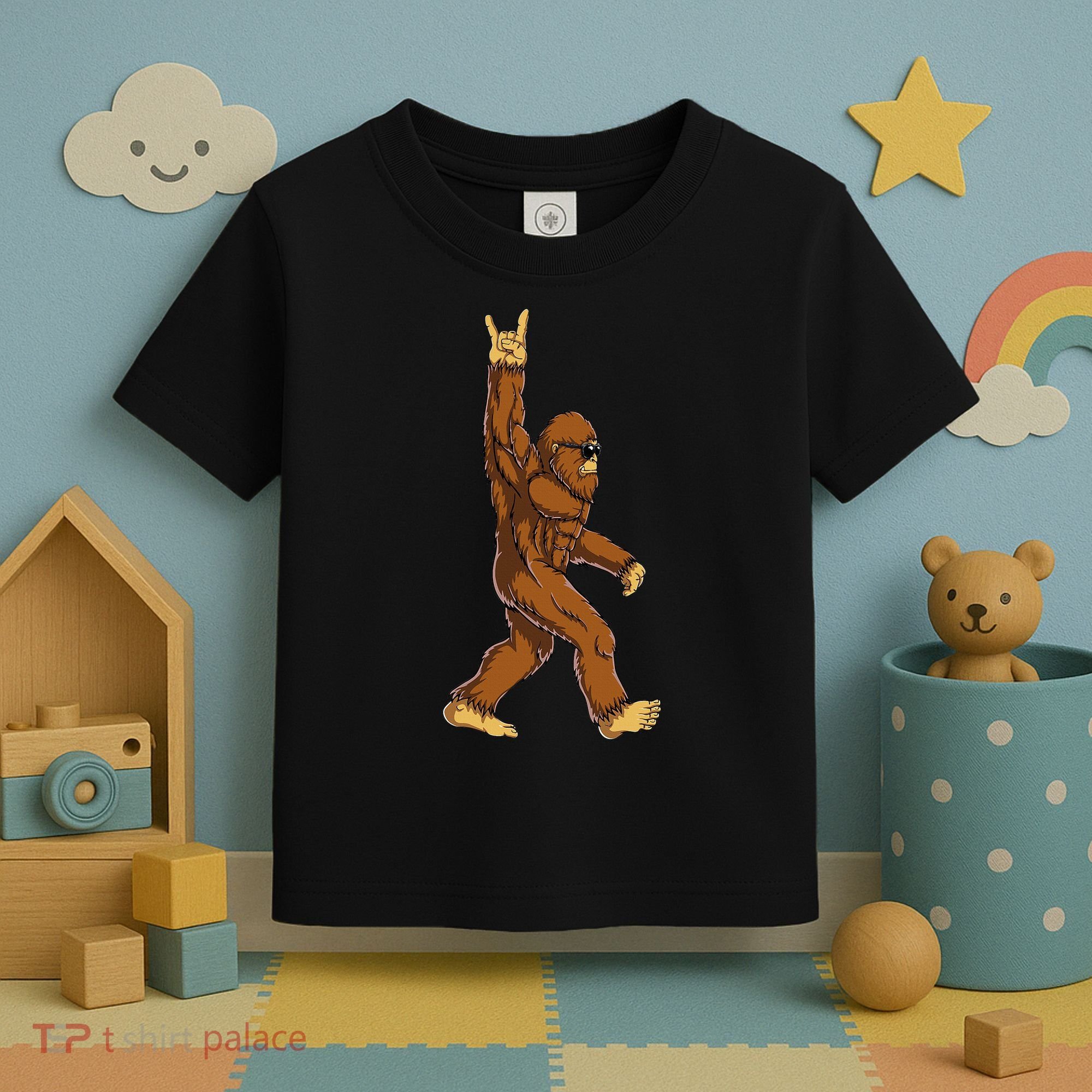 Bigfoot Rock On Sasquatch Rock And Roll Funny Toddler T-Shirt
