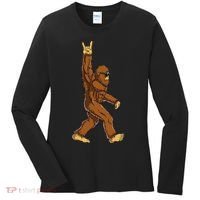Bigfoot Rock On Sasquatch Rock And Roll Funny Women's Long Sleeve Shirt thumb 0