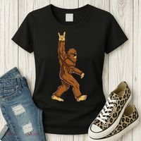 Bigfoot Rock On Sasquatch Rock And Roll Funny Women's T-Shirt thumb 3