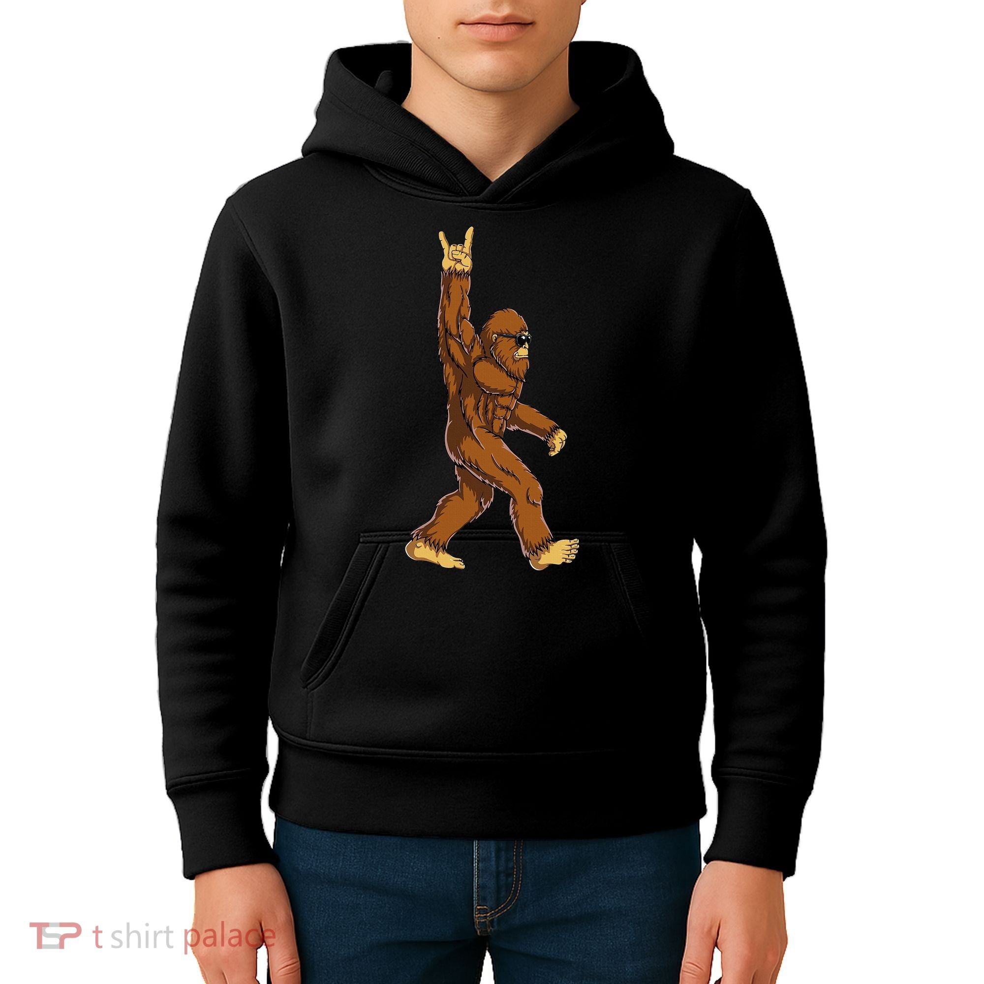 Bigfoot Rock On Sasquatch Rock And Roll Funny Kids Hoodie