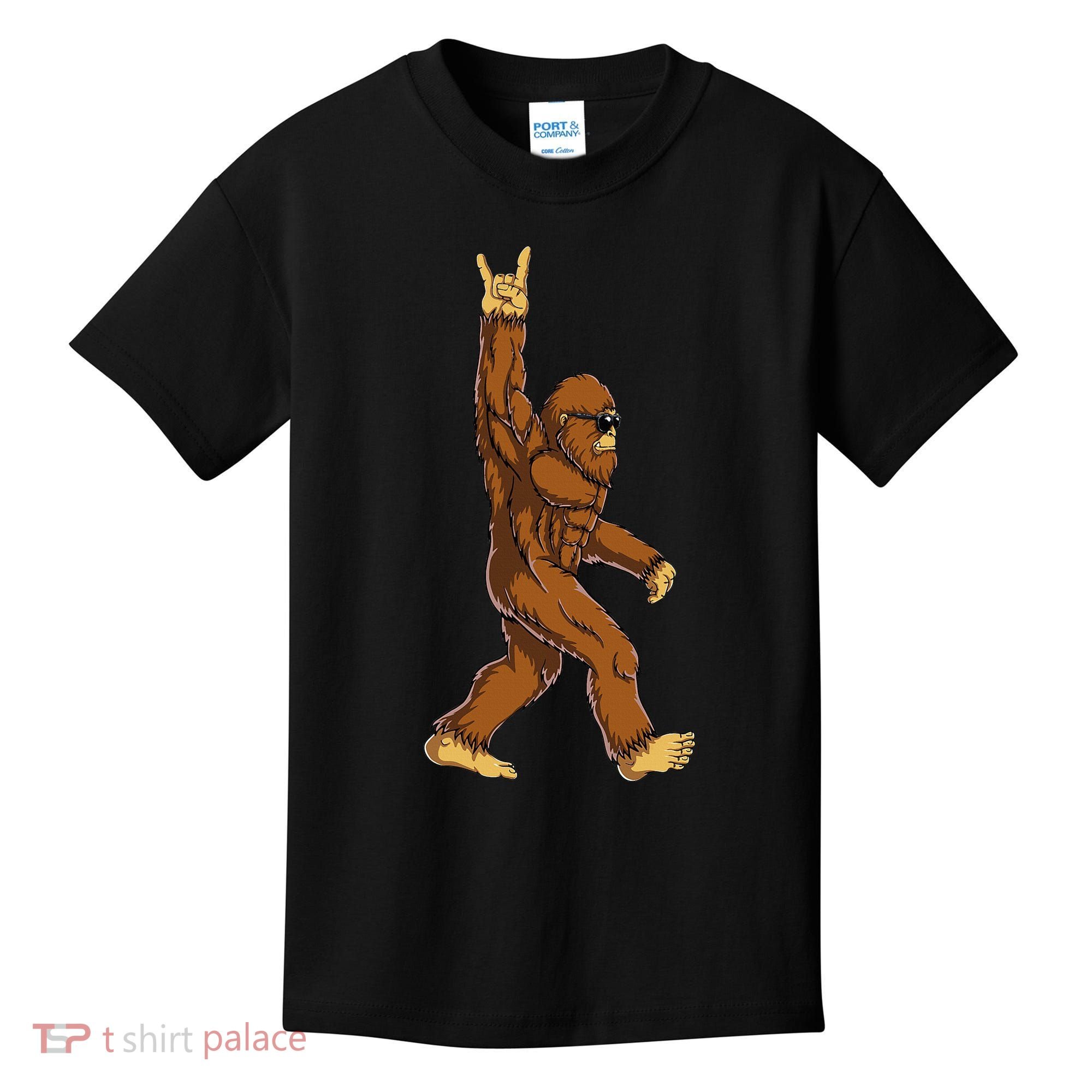 Bigfoot Rock On Sasquatch Rock And Roll Funny Kids T-Shirt