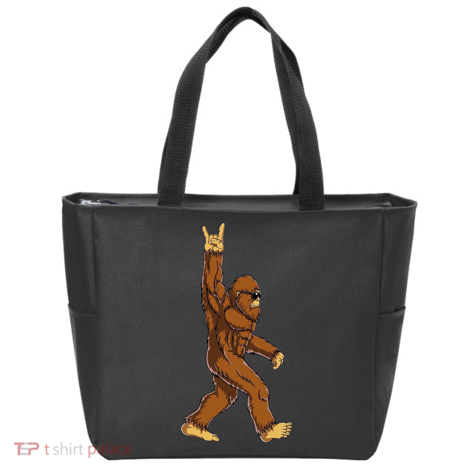 Bigfoot Rock On Sasquatch Rock And Roll Funny Tote Bag