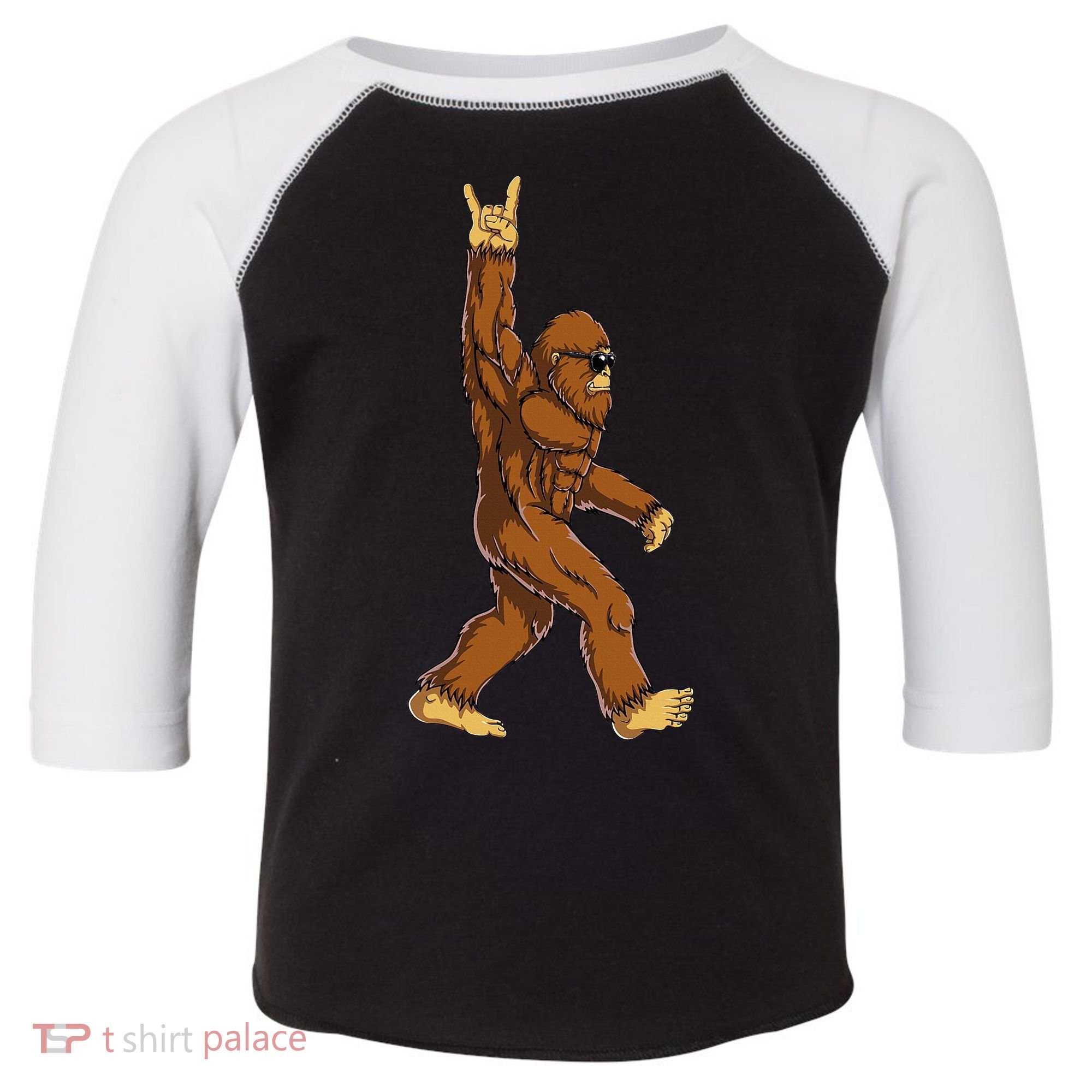 Bigfoot Rock On Sasquatch Rock And Roll Funny Toddler Fine Jersey T-Shirt