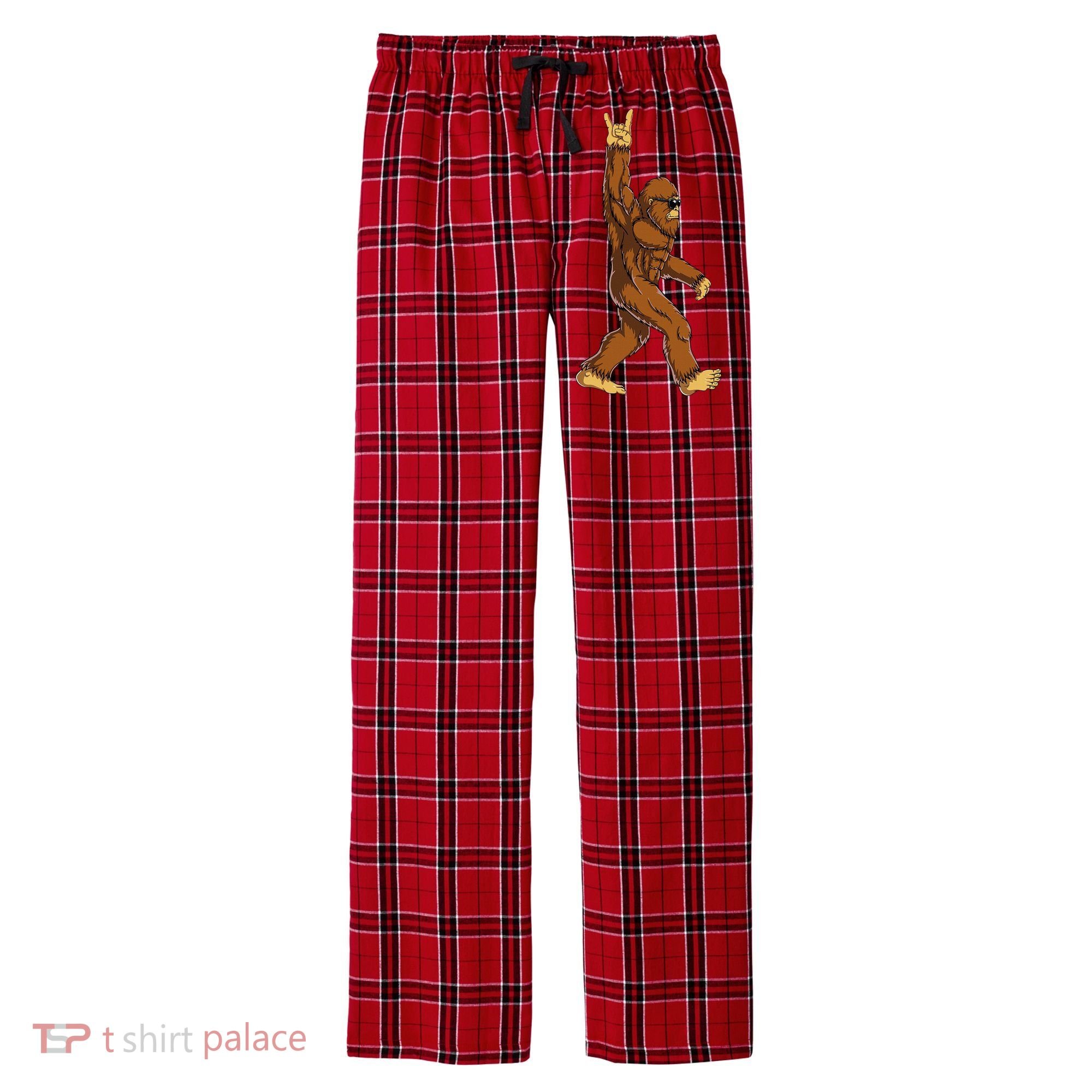 Bigfoot Rock On Sasquatch Rock And Roll Funny Men's Flannel Plaid Pajama Pants