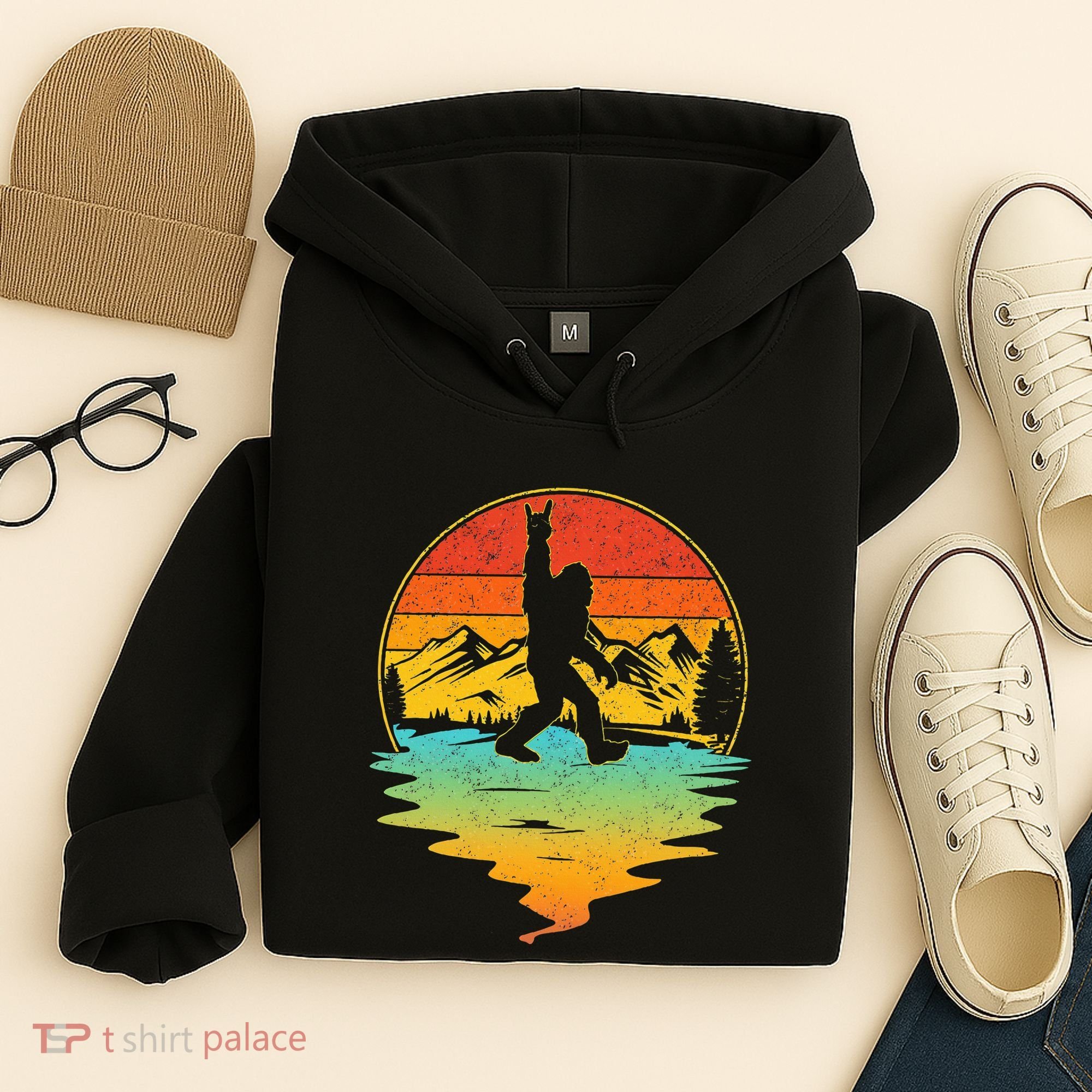 Bigfoot Rock On Sasquatch Rock And Roll Funny Graphic Hoodie
