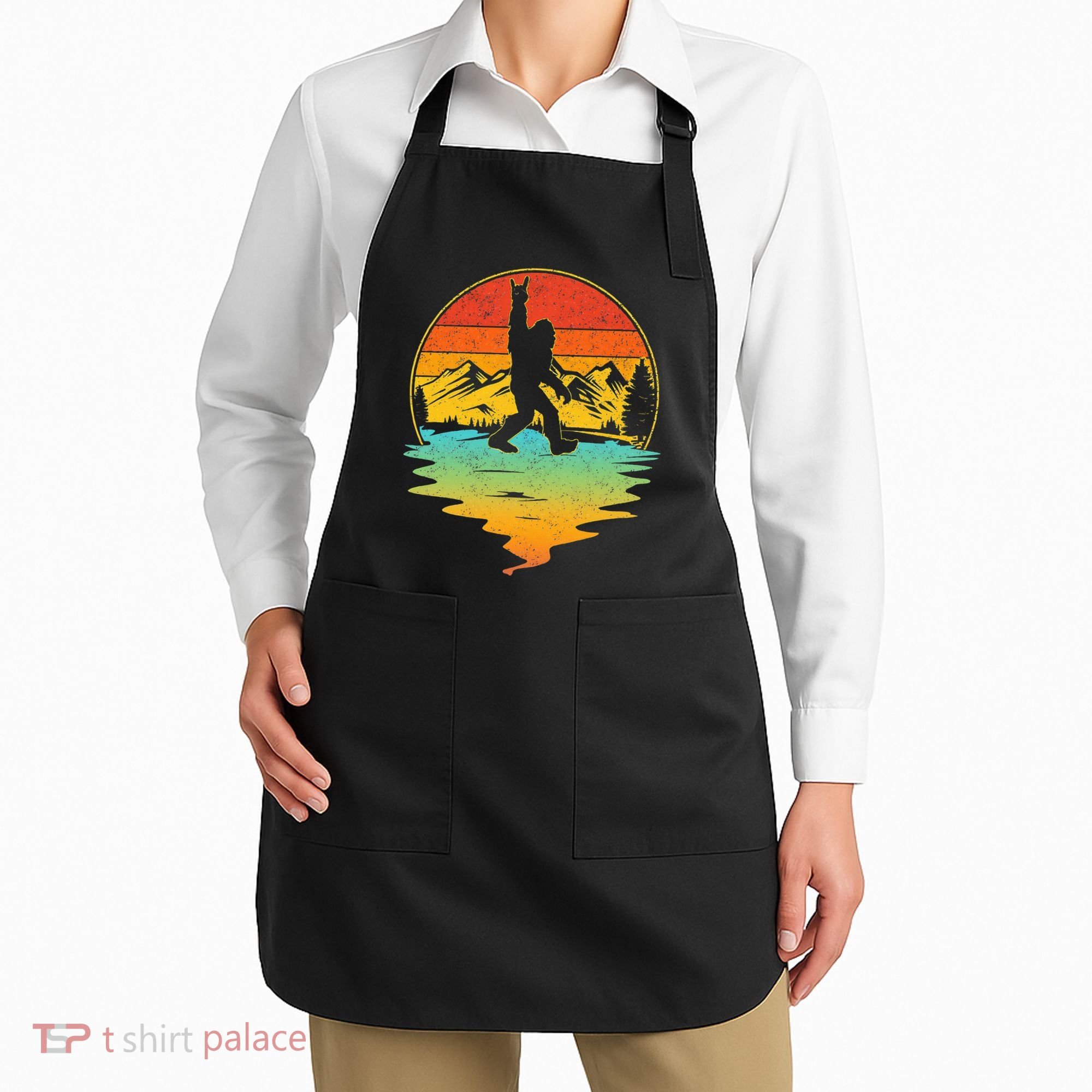 Bigfoot Rock On Sasquatch Rock And Roll Funny Graphic Apron