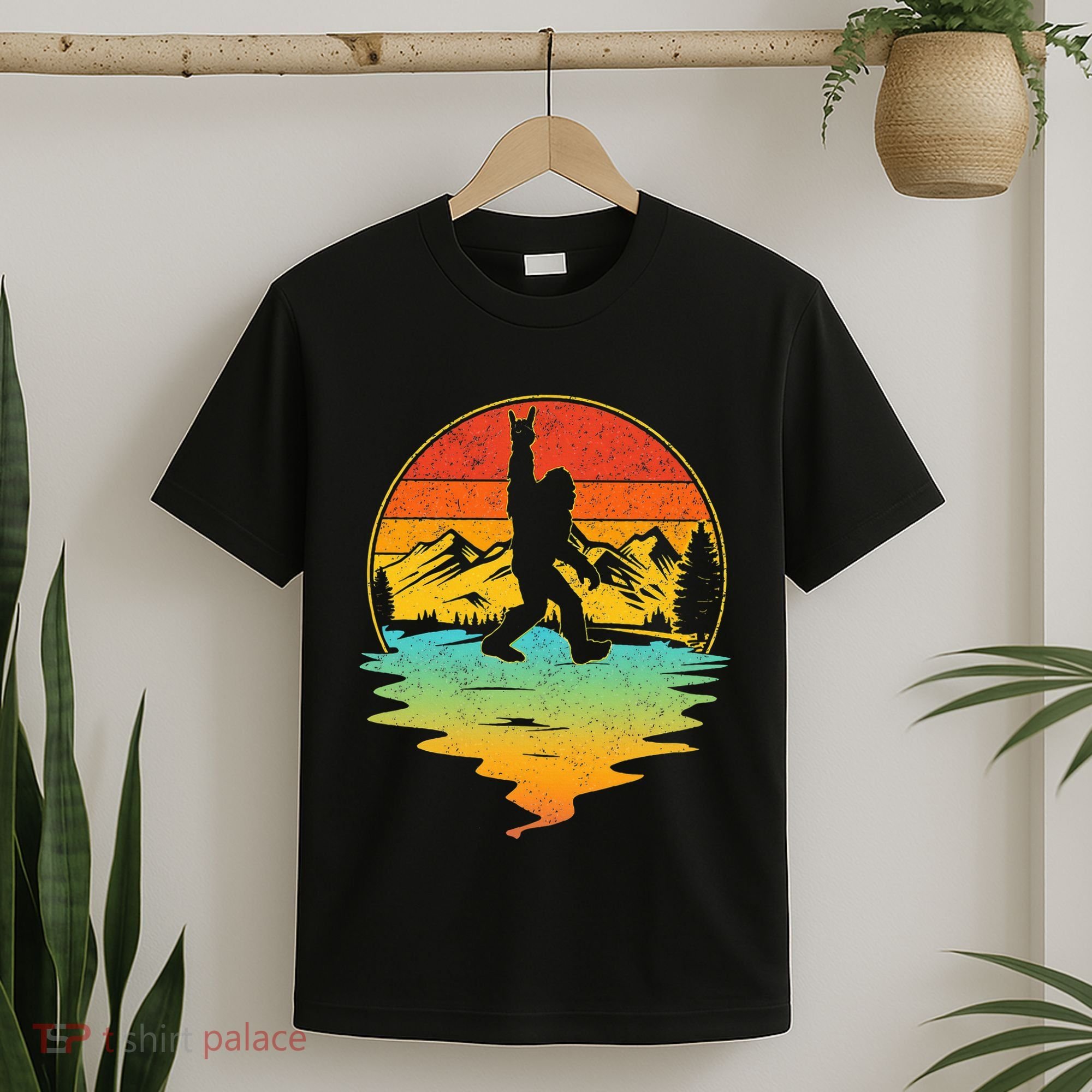 Bigfoot Rock On Sasquatch Rock And Roll Funny Graphic T-Shirt