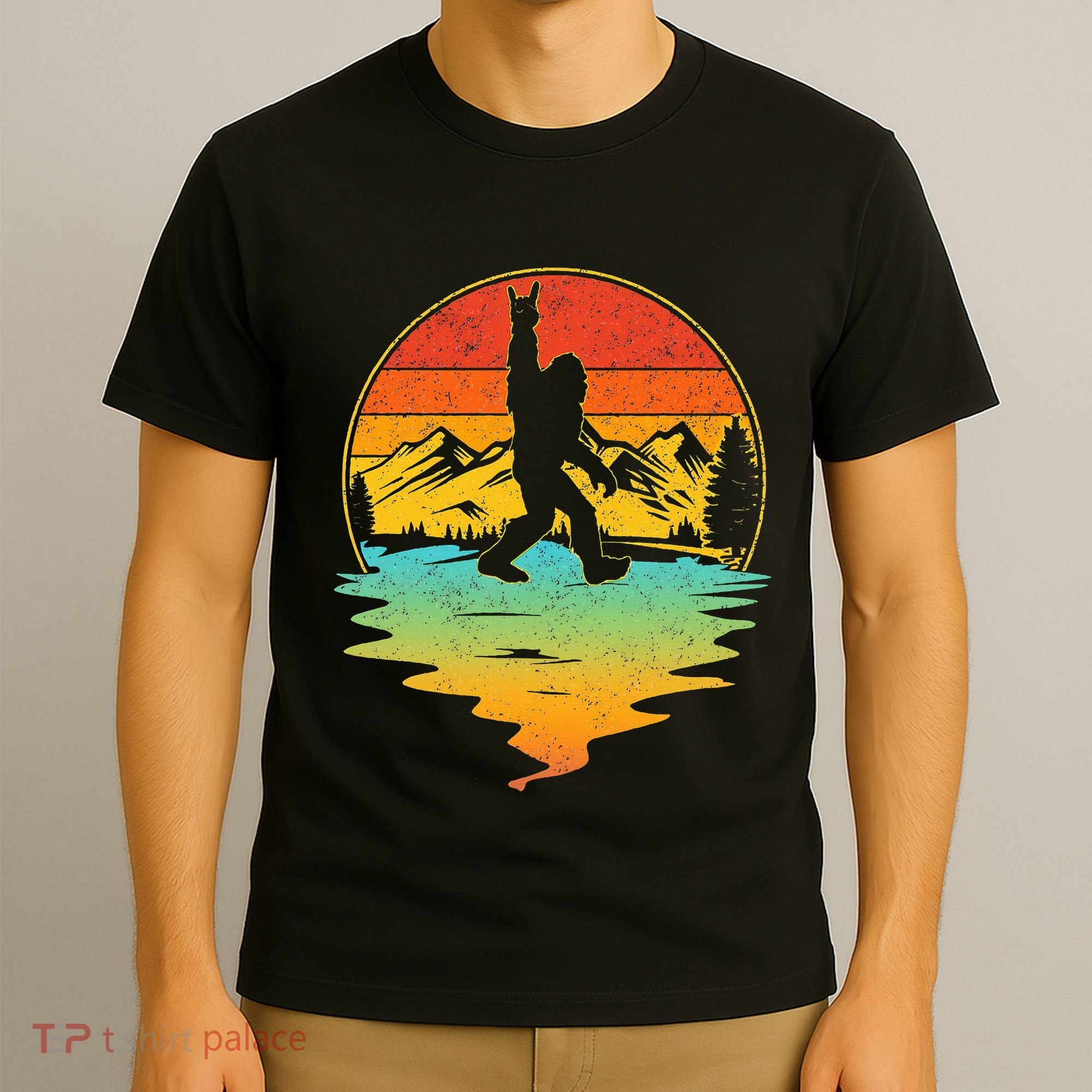 Bigfoot Rock On Sasquatch Rock And Roll Funny Graphic T-Shirt