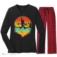 Bigfoot Rock On Sasquatch Rock And Roll Funny Graphic Women's Long Sleeve Flannel Pajama Set  thumb 0