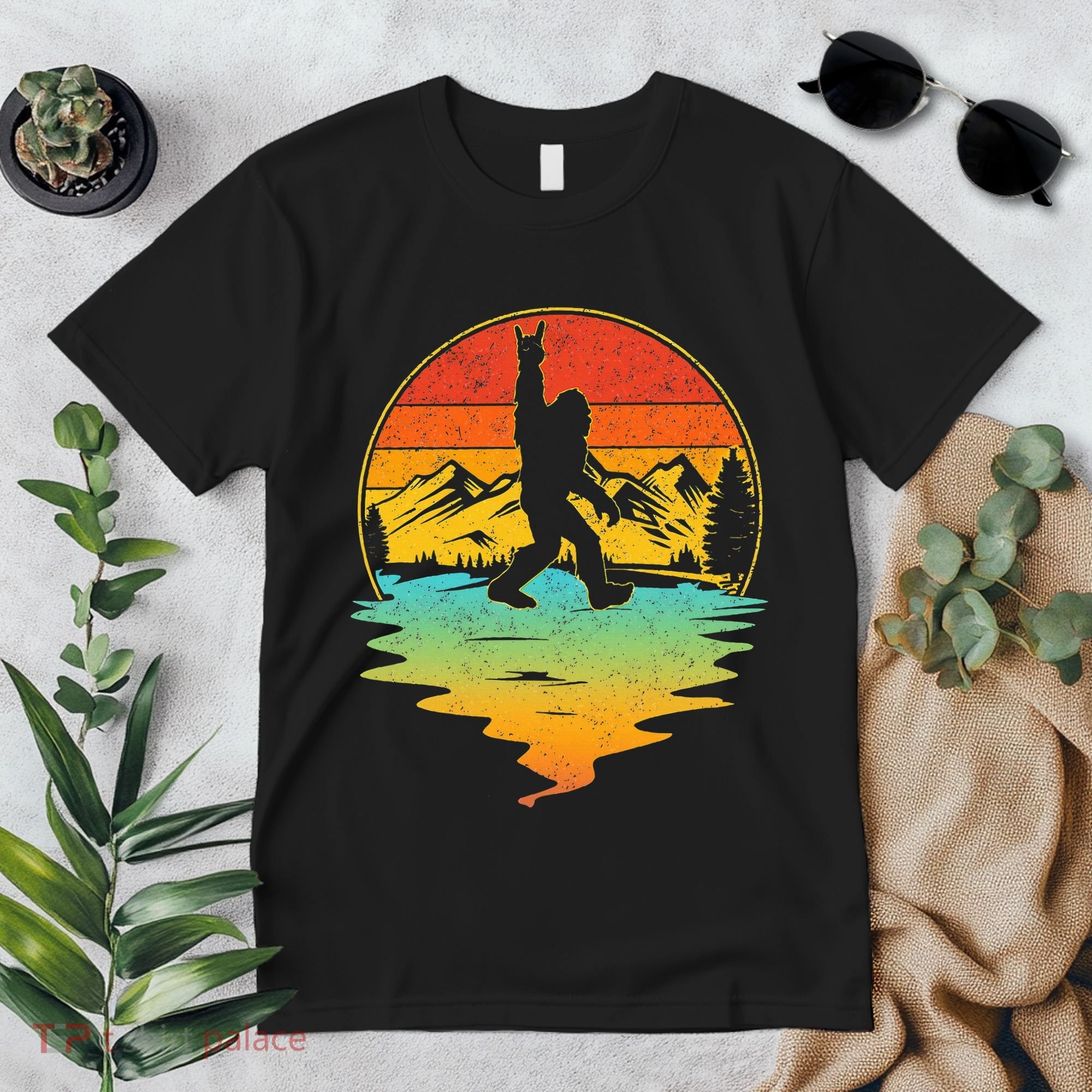 Bigfoot Rock On Sasquatch Rock And Roll Funny Graphic Premium T-Shirt