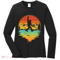 Bigfoot Rock On Sasquatch Rock And Roll Funny Graphic Women's Long Sleeve Shirt thumb 0