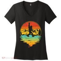 Bigfoot Rock On Sasquatch Rock And Roll Funny Graphic Women's V-Neck T-Shirt thumb 0