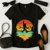 Bigfoot Rock On Sasquatch Rock And Roll Funny Graphic Women's V-Neck T-Shirt thumb 2