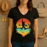Bigfoot Rock On Sasquatch Rock And Roll Funny Graphic Women's V-Neck T-Shirt thumb 3