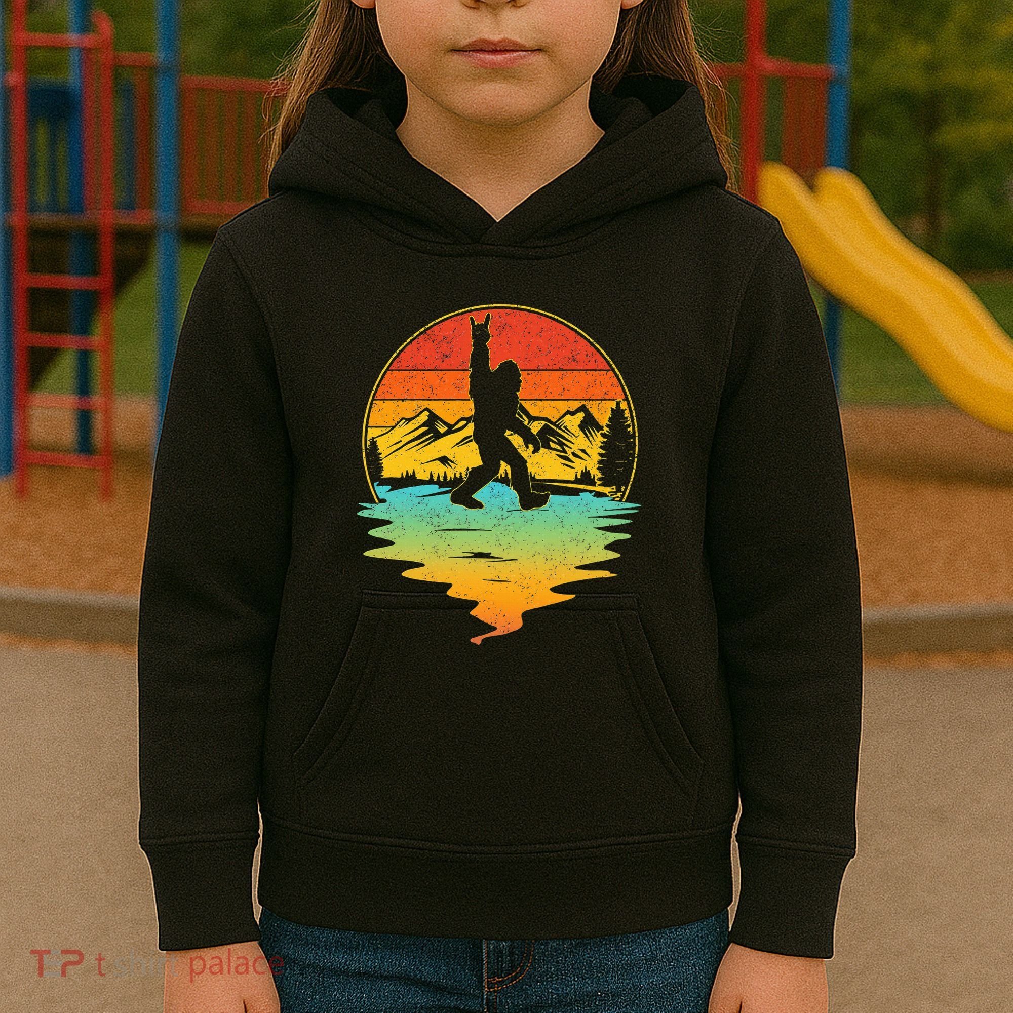 Bigfoot Rock On Sasquatch Rock And Roll Funny Graphic Kids Hoodie