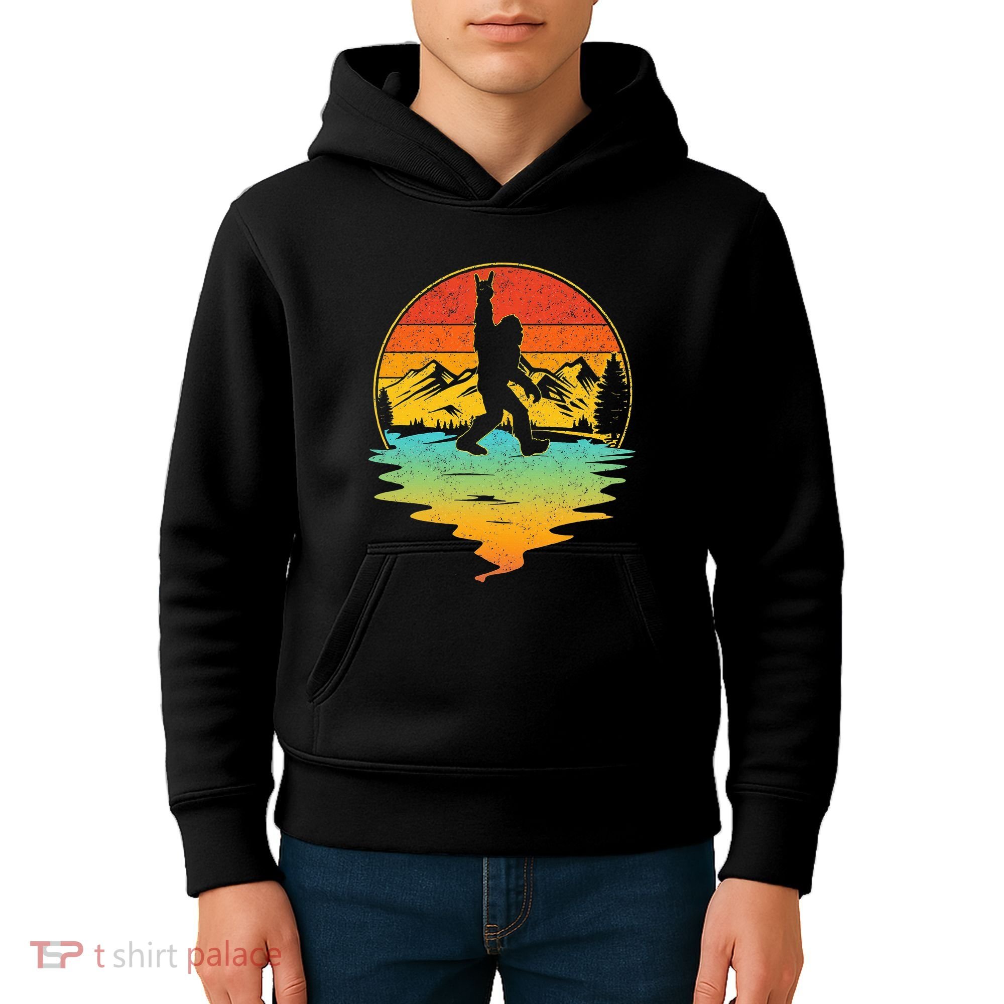 Bigfoot Rock On Sasquatch Rock And Roll Funny Graphic Kids Hoodie