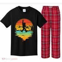 Bigfoot Rock On Sasquatch Rock And Roll Funny Graphic Kids Plaid Pajama Set thumb 0