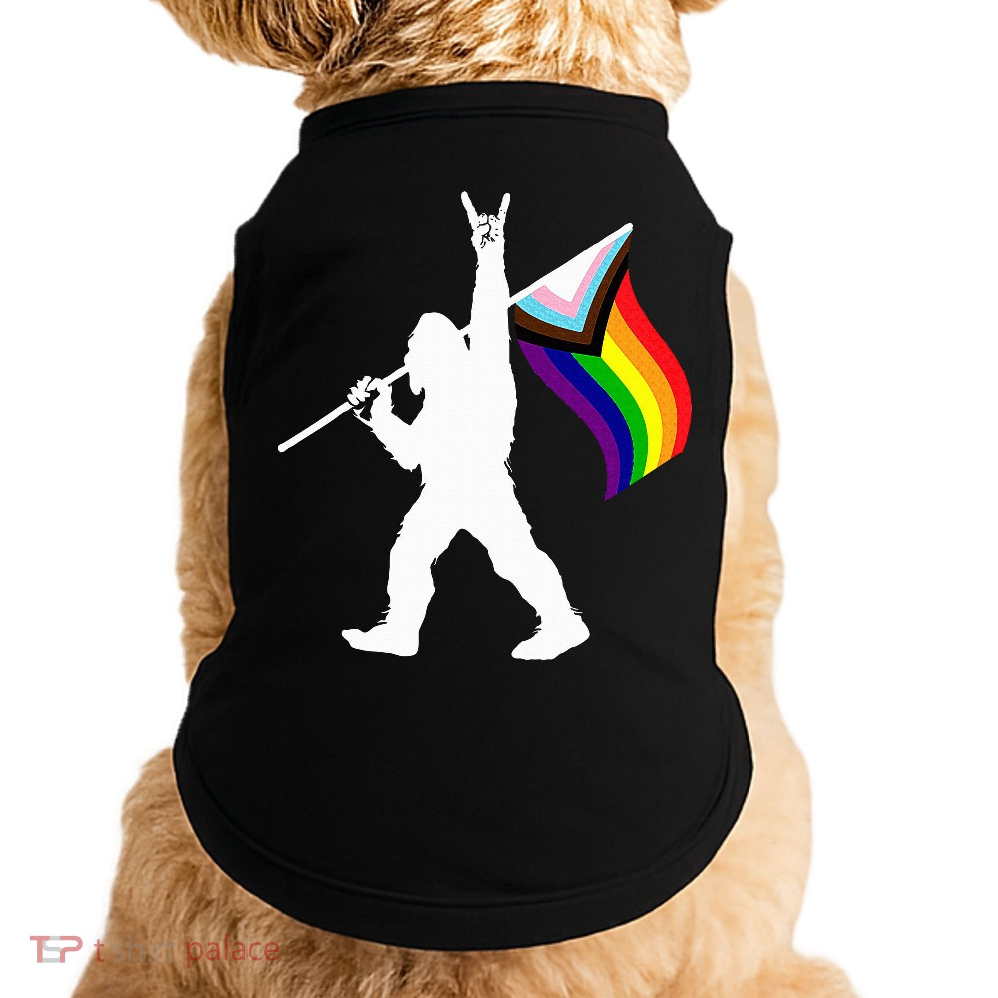 Bigfoot Rock On Lgbtq Progressive New Pride Flag Doggie Tank