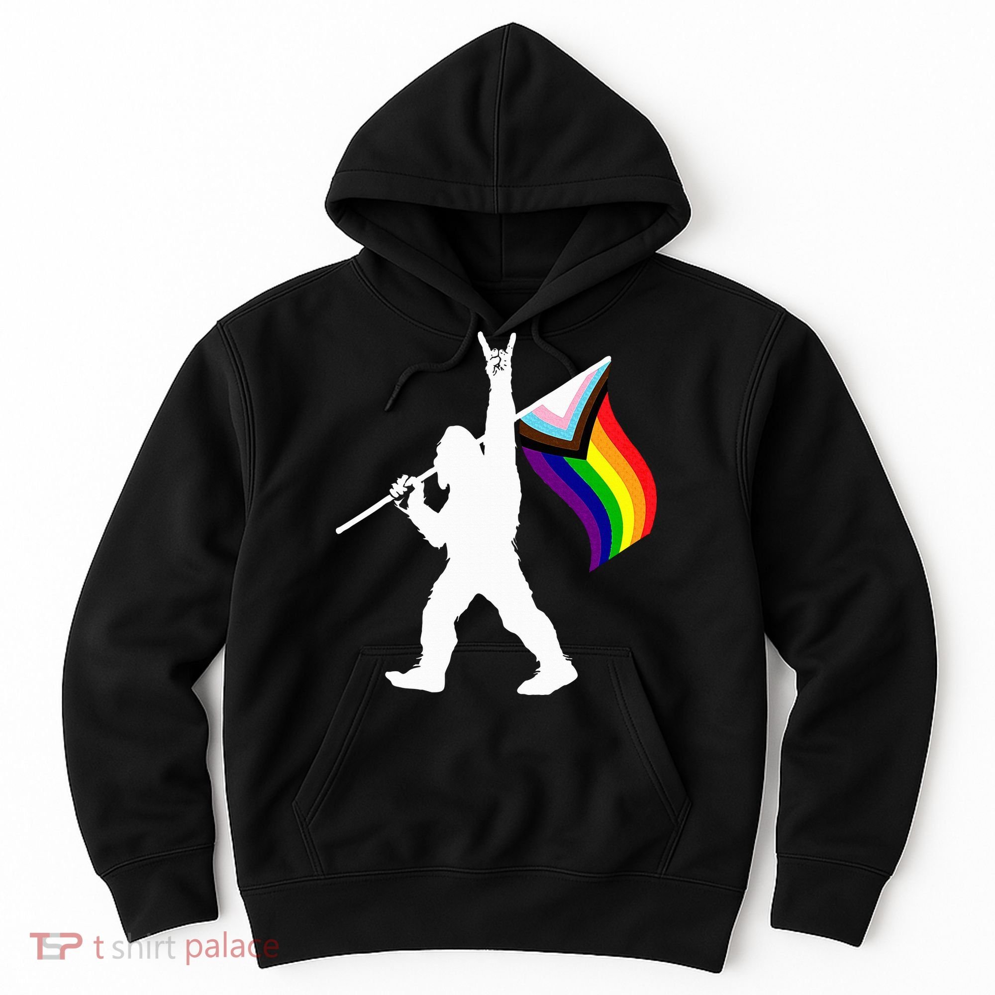 Bigfoot Rock On Lgbtq Progressive New Pride Flag Hoodie