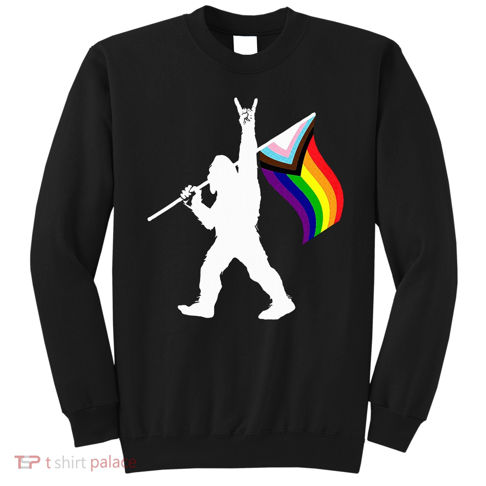 Bigfoot Rock On Lgbtq Progressive New Pride Flag Sweatshirt