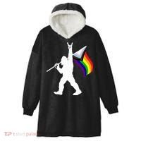 Bigfoot Rock On Lgbtq Progressive New Pride Flag Hooded Wearable Blanket thumb 0