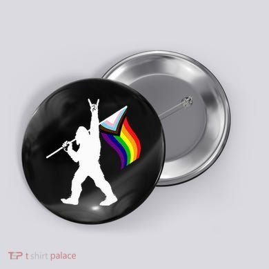 Bigfoot Rock On Lgbtq Progressive New Pride Flag Button