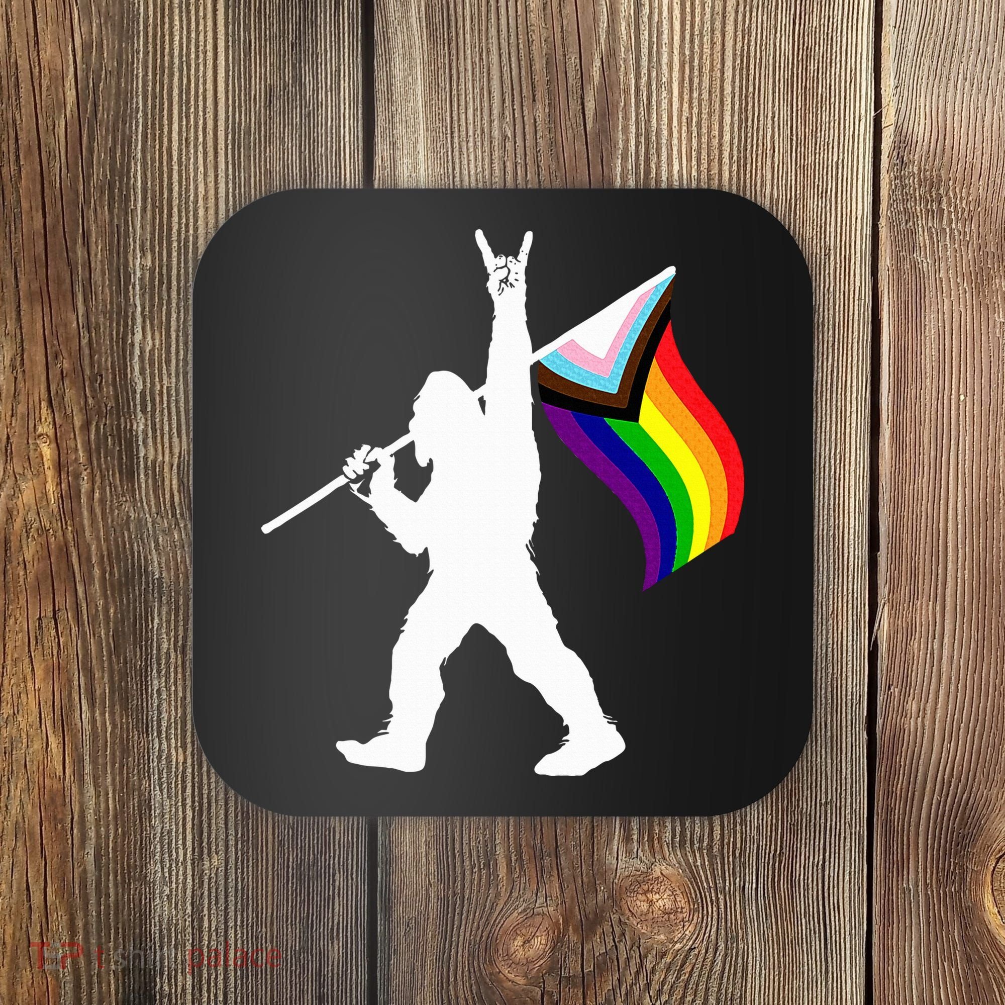Bigfoot Rock On Lgbtq Progressive New Pride Flag Coaster