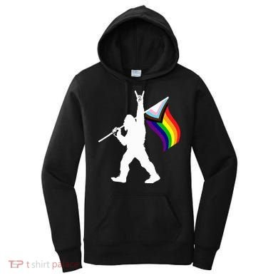 Bigfoot Rock On Lgbtq Progressive New Pride Flag Women's Hoodie