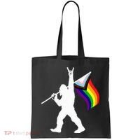 Bigfoot Rock On Lgbtq Progressive New Pride Flag Tote Bag thumb 0