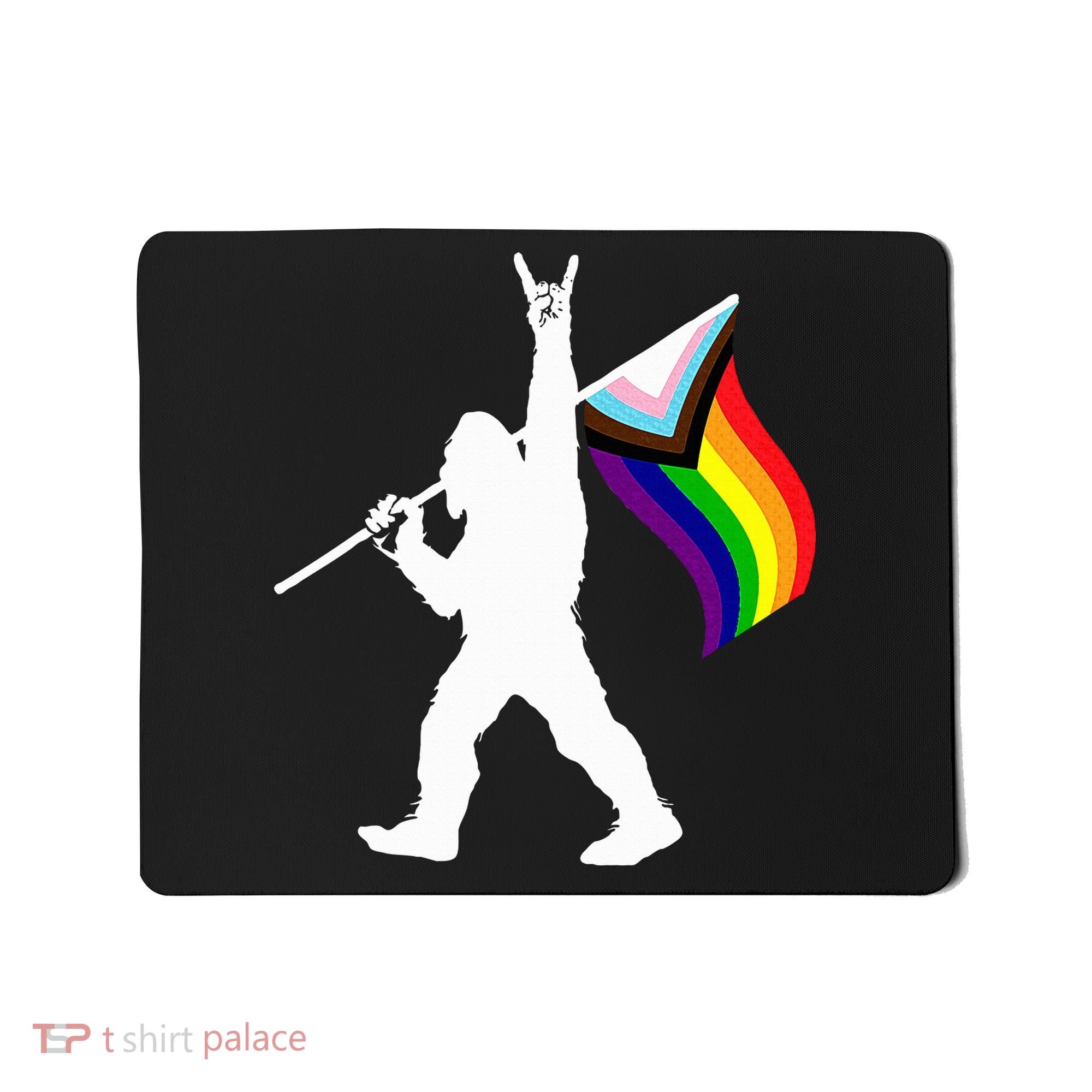 Bigfoot Rock On Lgbtq Progressive New Pride Flag Mousepad