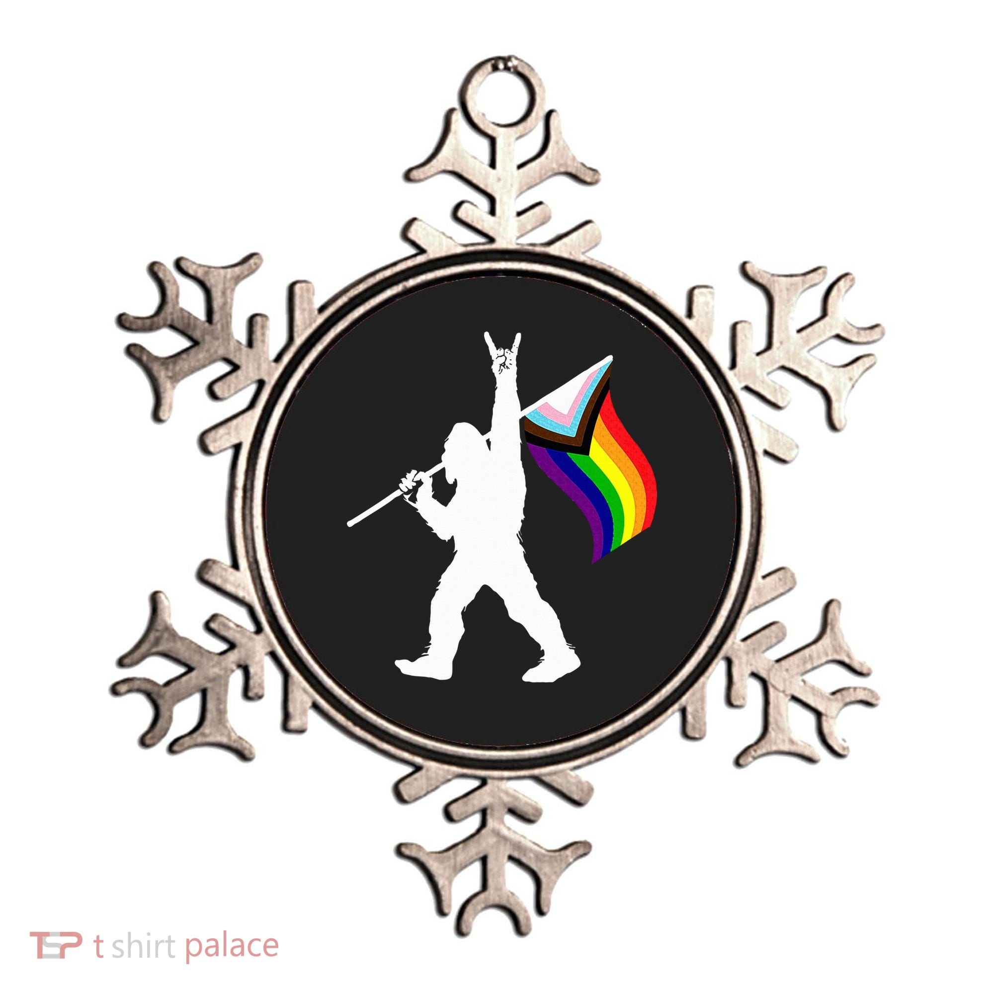 Bigfoot Rock On Lgbtq Progressive New Pride Flag Ornament