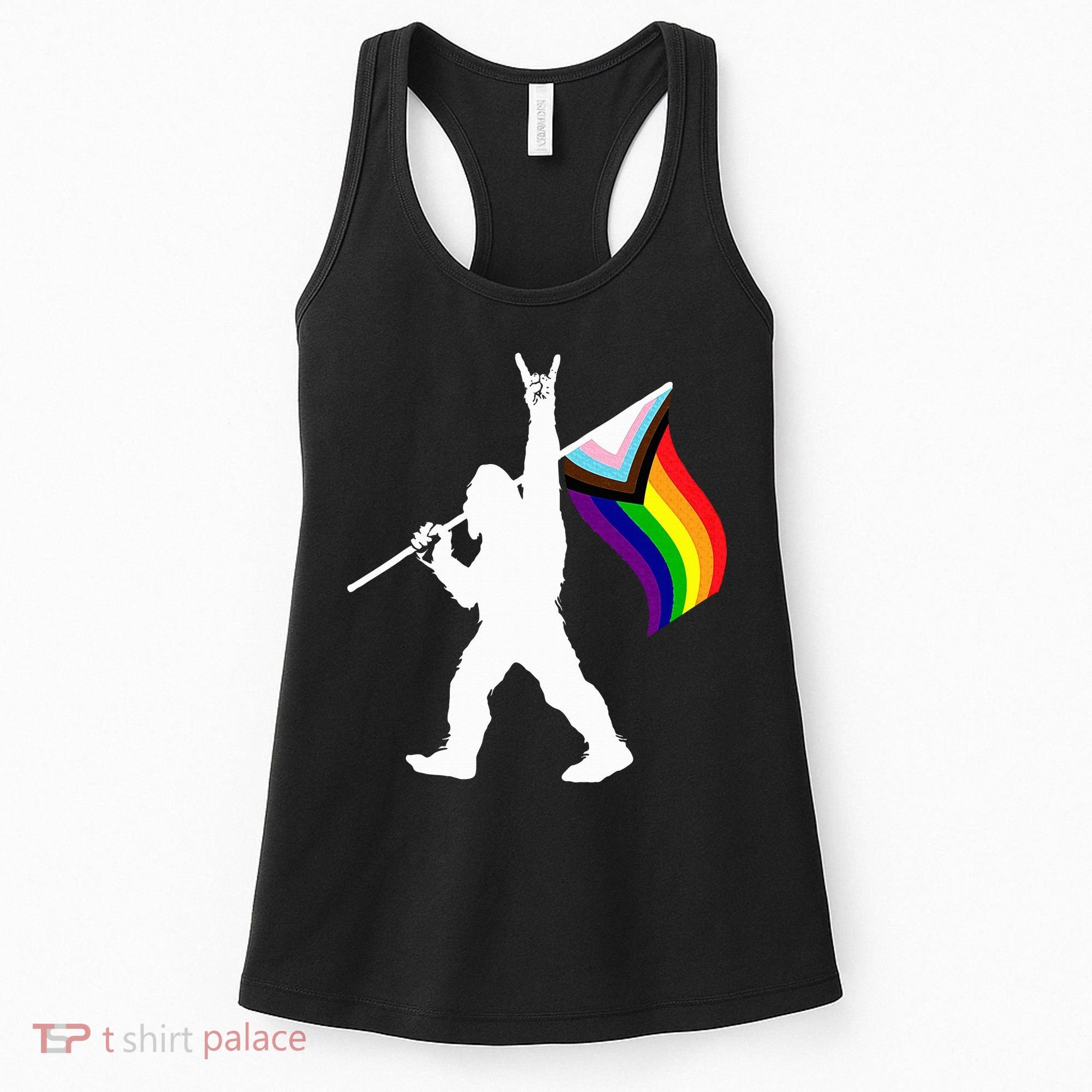 Bigfoot Rock On Lgbtq Progressive New Pride Flag Women's Tank Top