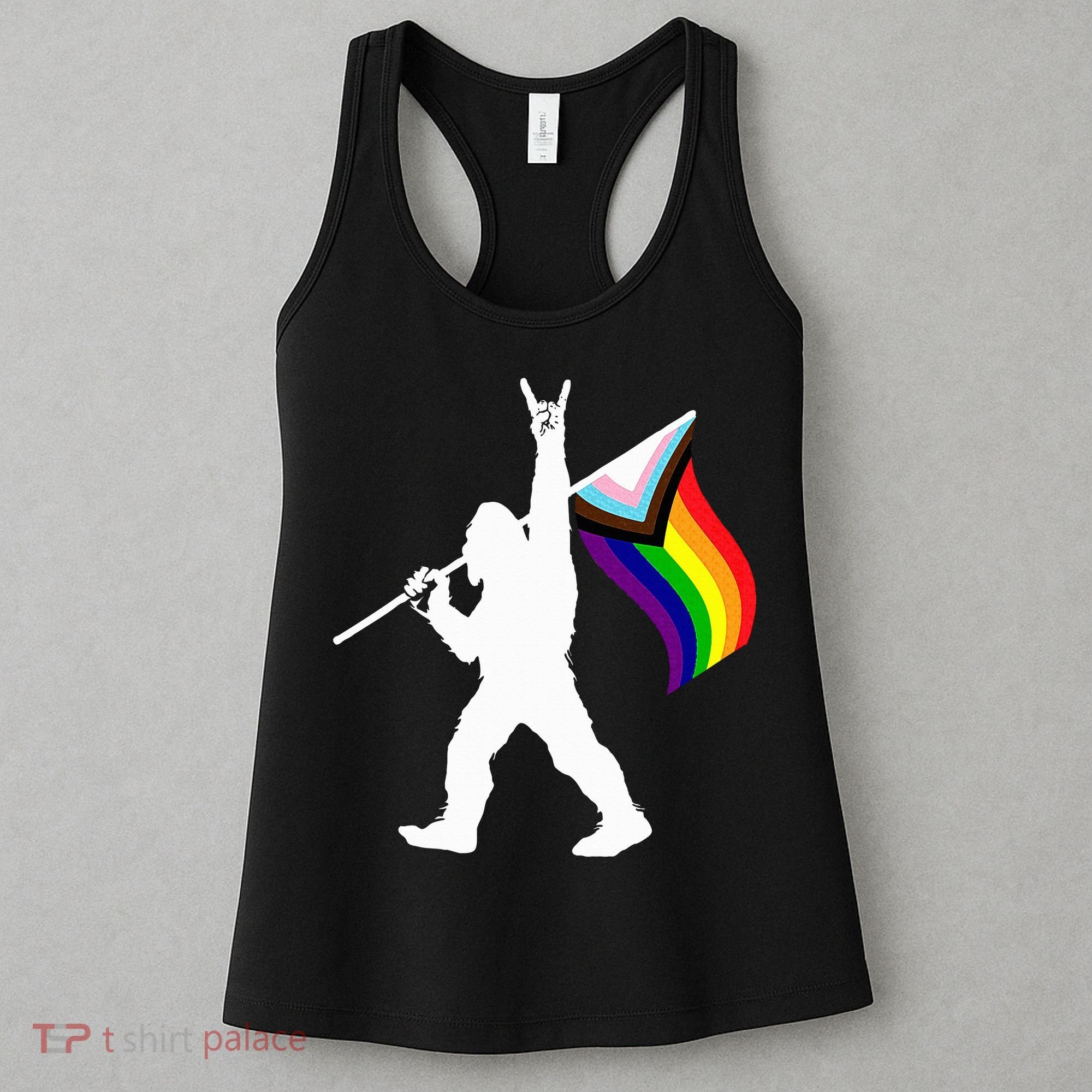 Bigfoot Rock On Lgbtq Progressive New Pride Flag Women's Tank Top