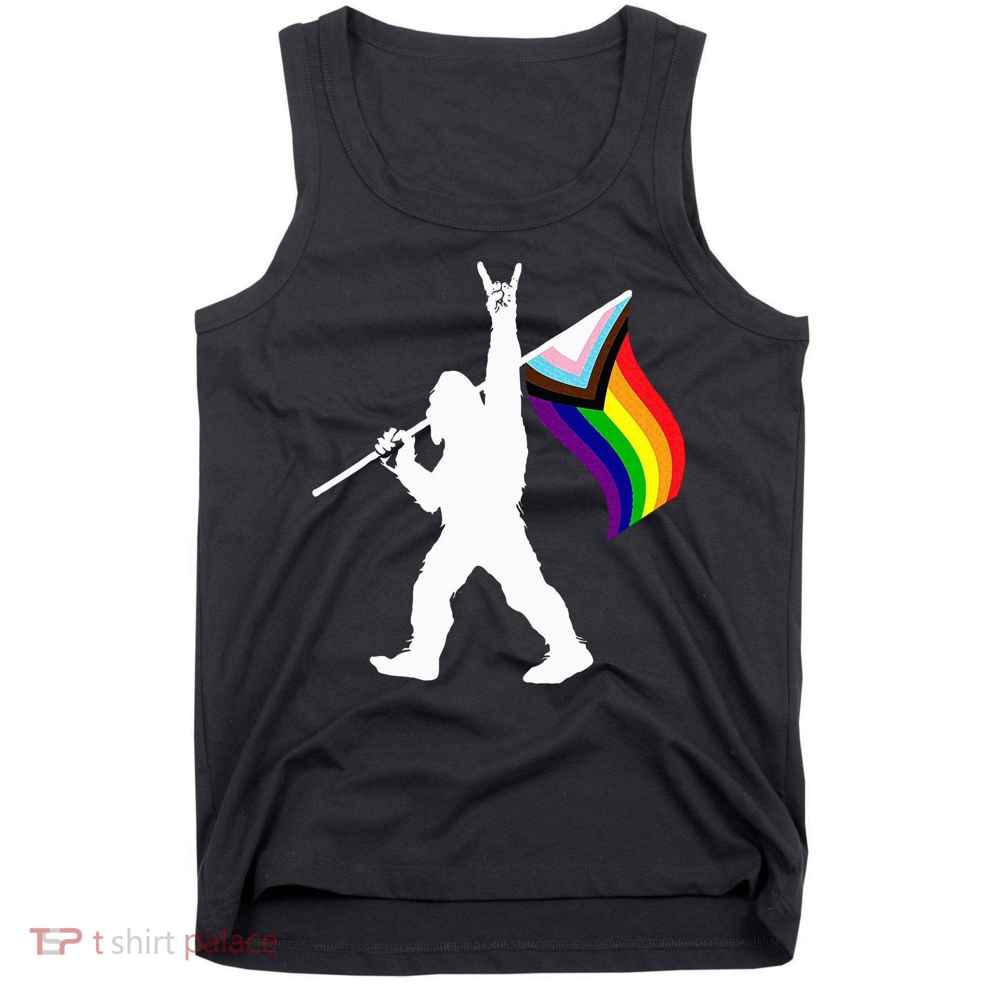 Bigfoot Rock On Lgbtq Progressive New Pride Flag Tank Top