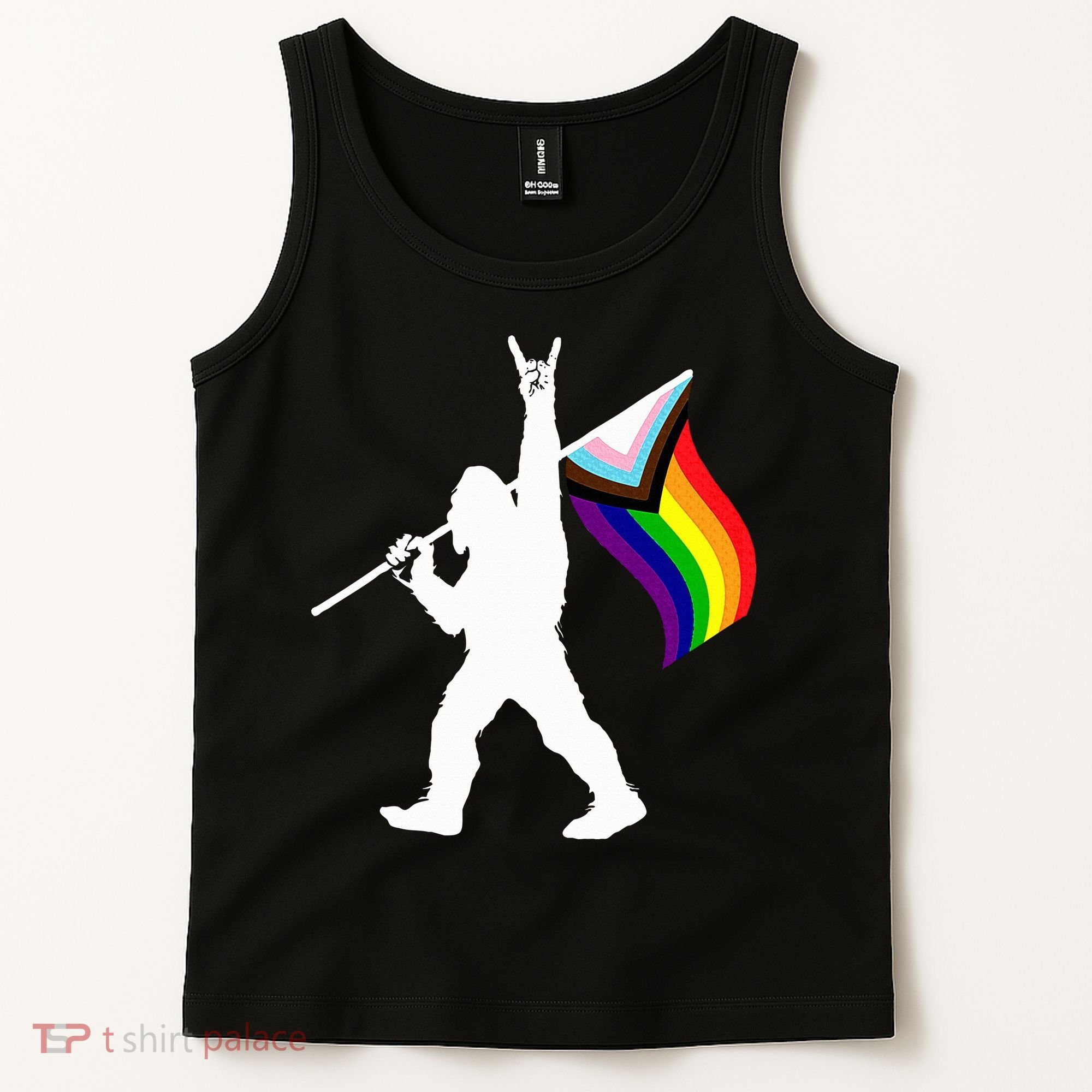 Bigfoot Rock On Lgbtq Progressive New Pride Flag Tank Top