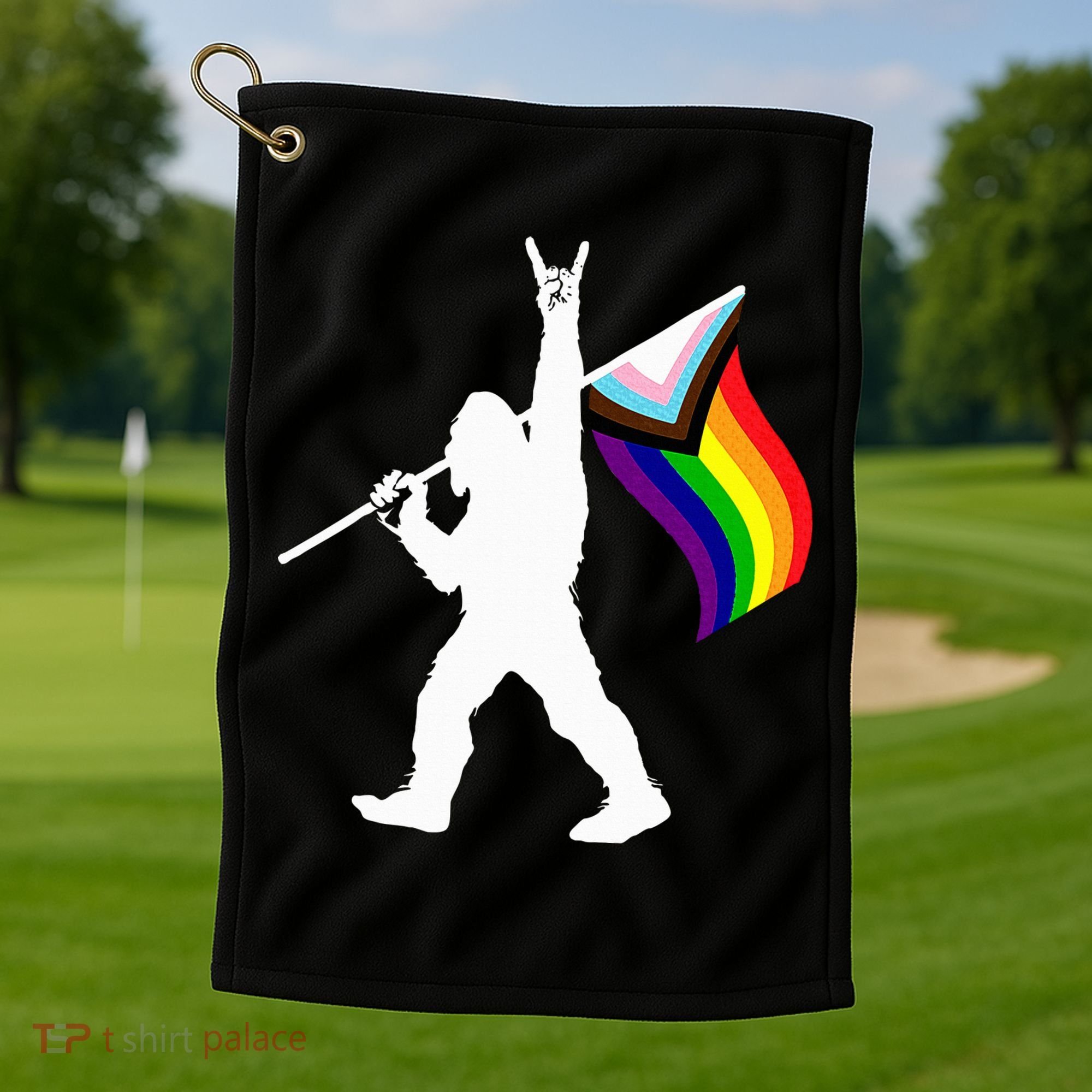 Bigfoot Rock On Lgbtq Progressive New Pride Flag Golf Towel