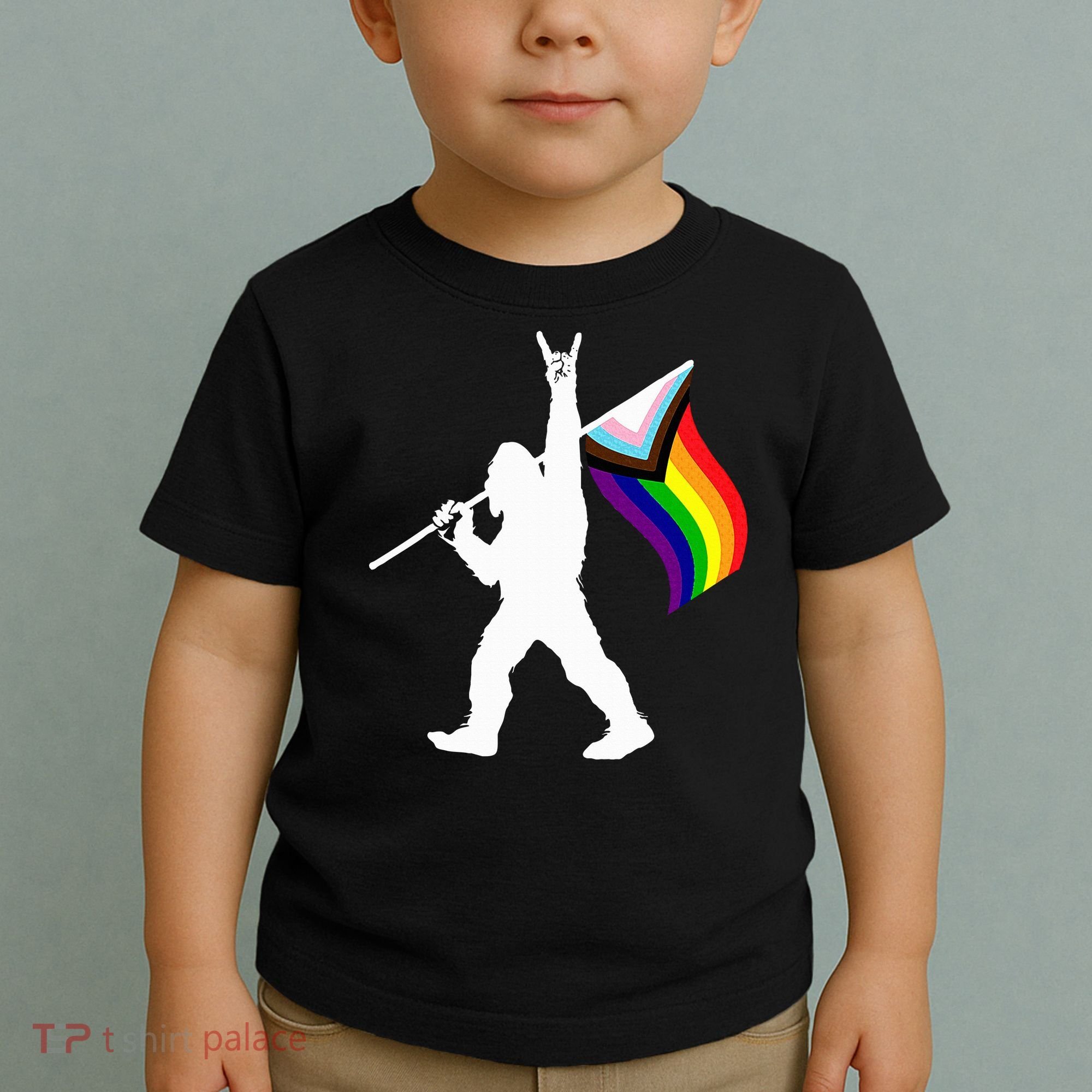 Bigfoot Rock On Lgbtq Progressive New Pride Flag Toddler T-Shirt