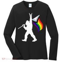 Bigfoot Rock On Lgbtq Progressive New Pride Flag Women's Long Sleeve Shirt thumb 0