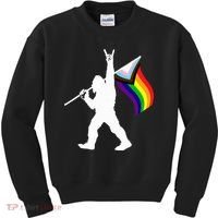 Bigfoot Rock On Lgbtq Progressive New Pride Flag Kids Sweatshirt thumb 0