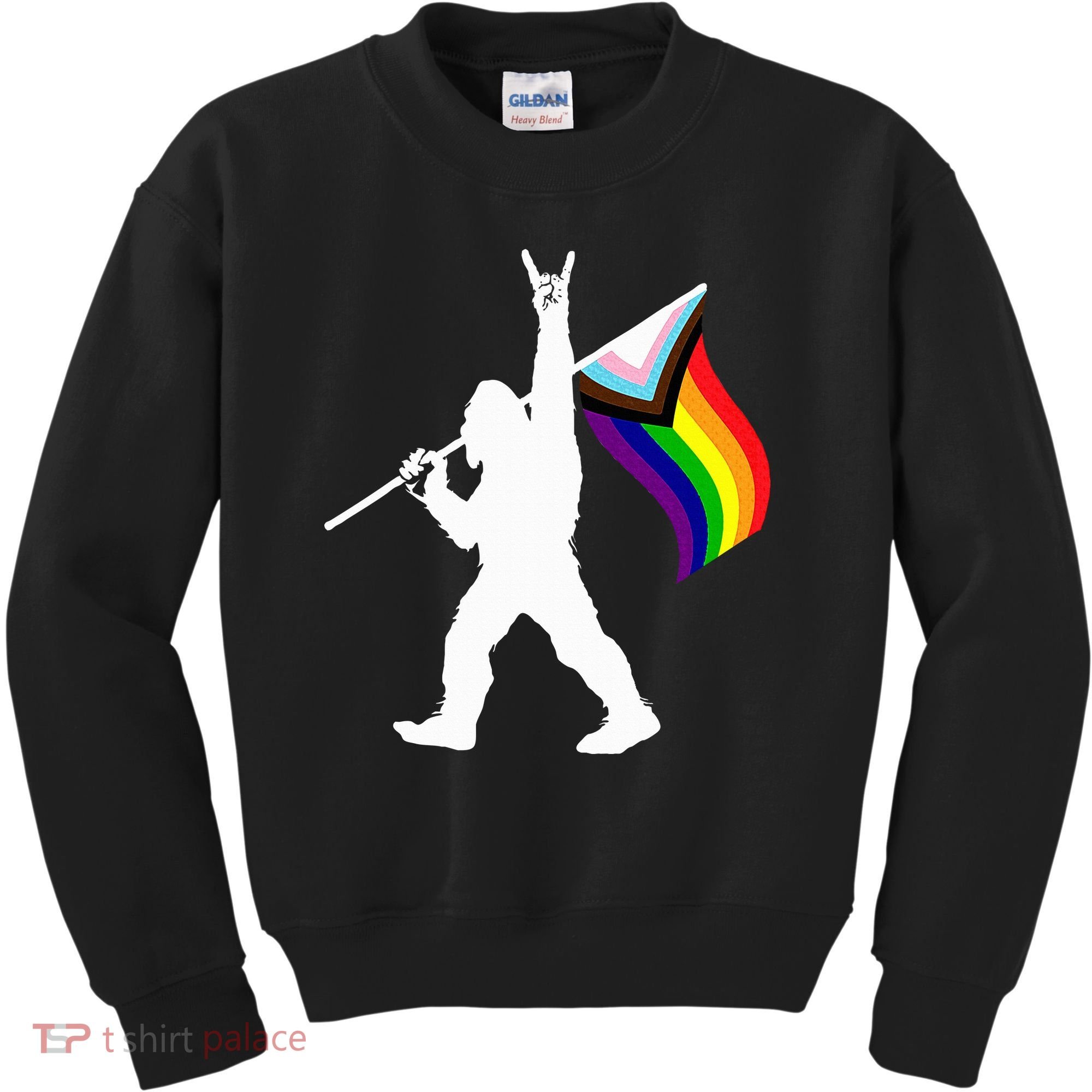 Bigfoot Rock On Lgbtq Progressive New Pride Flag Kids Sweatshirt
