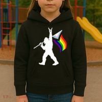 Bigfoot Rock On Lgbtq Progressive New Pride Flag Kids Hoodie thumb 3