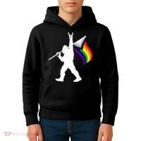 Bigfoot Rock On Lgbtq Progressive New Pride Flag Kids Hoodie thumb 4