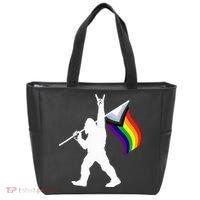 Bigfoot Rock On Lgbtq Progressive New Pride Flag Tote Bag thumb 0